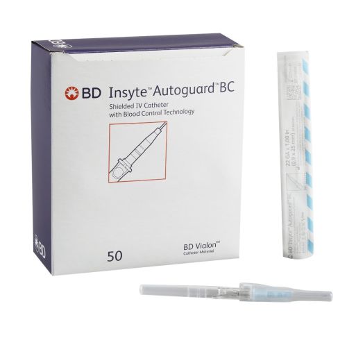 Peripheral IV Catheter Insyte Autoguard BC 22 Gauge 1 Inch Button Retracting Safety Needle
