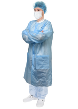 Disposable button-up isolation gown with knitted cuffs-  Blue