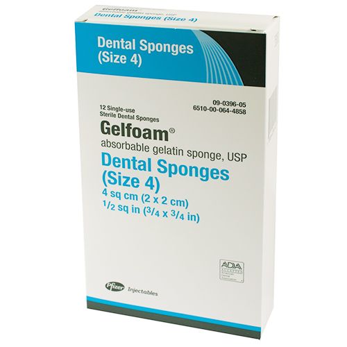 GelFoam Absorbable Dental Sponges - Size 4 (2 x 2 cm)- 12/bag- Pfizer